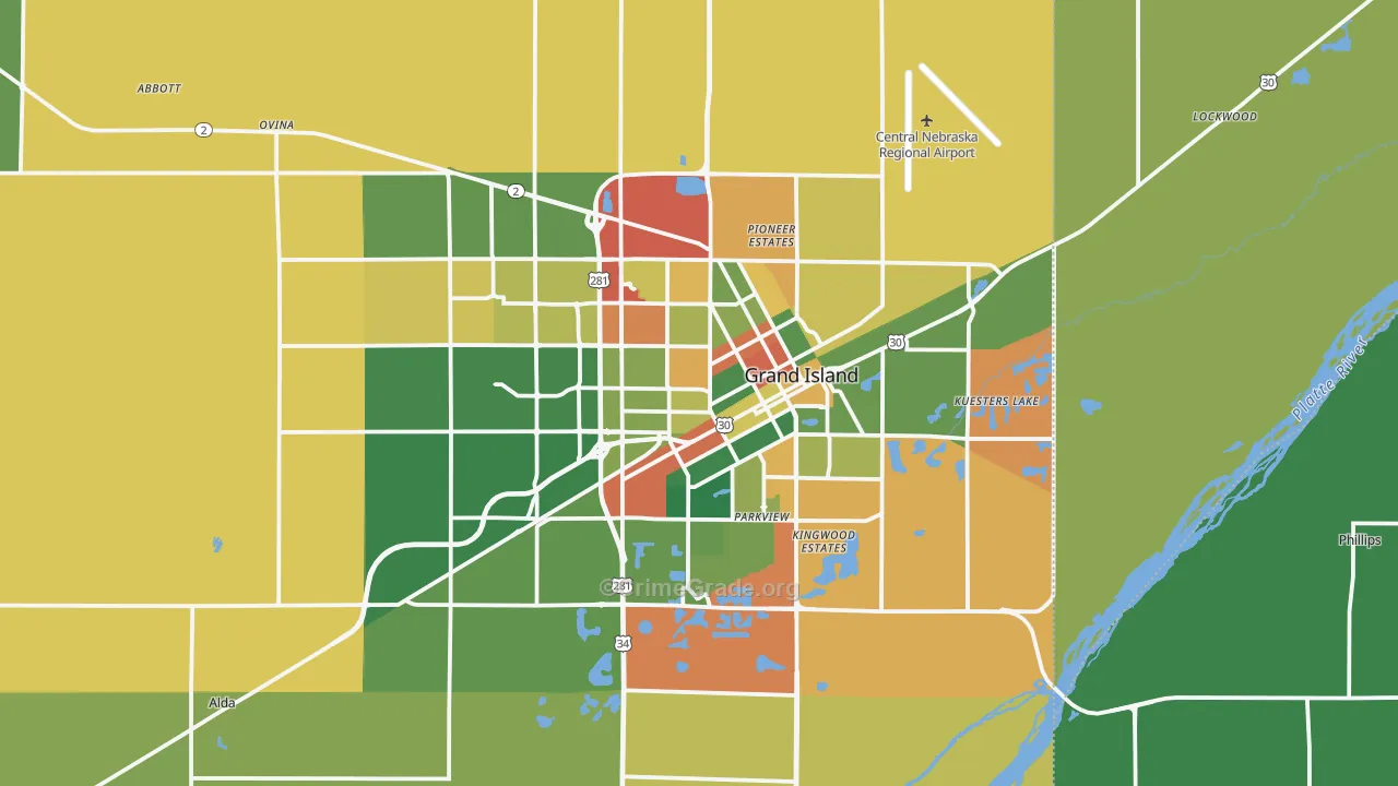 Grand Island, NE Map of Arson Rates