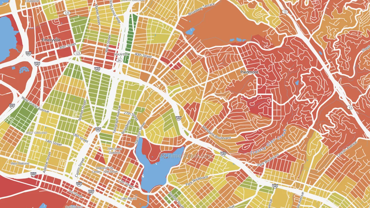 Grand Lake, Oakland, CA Map of Arson Rates