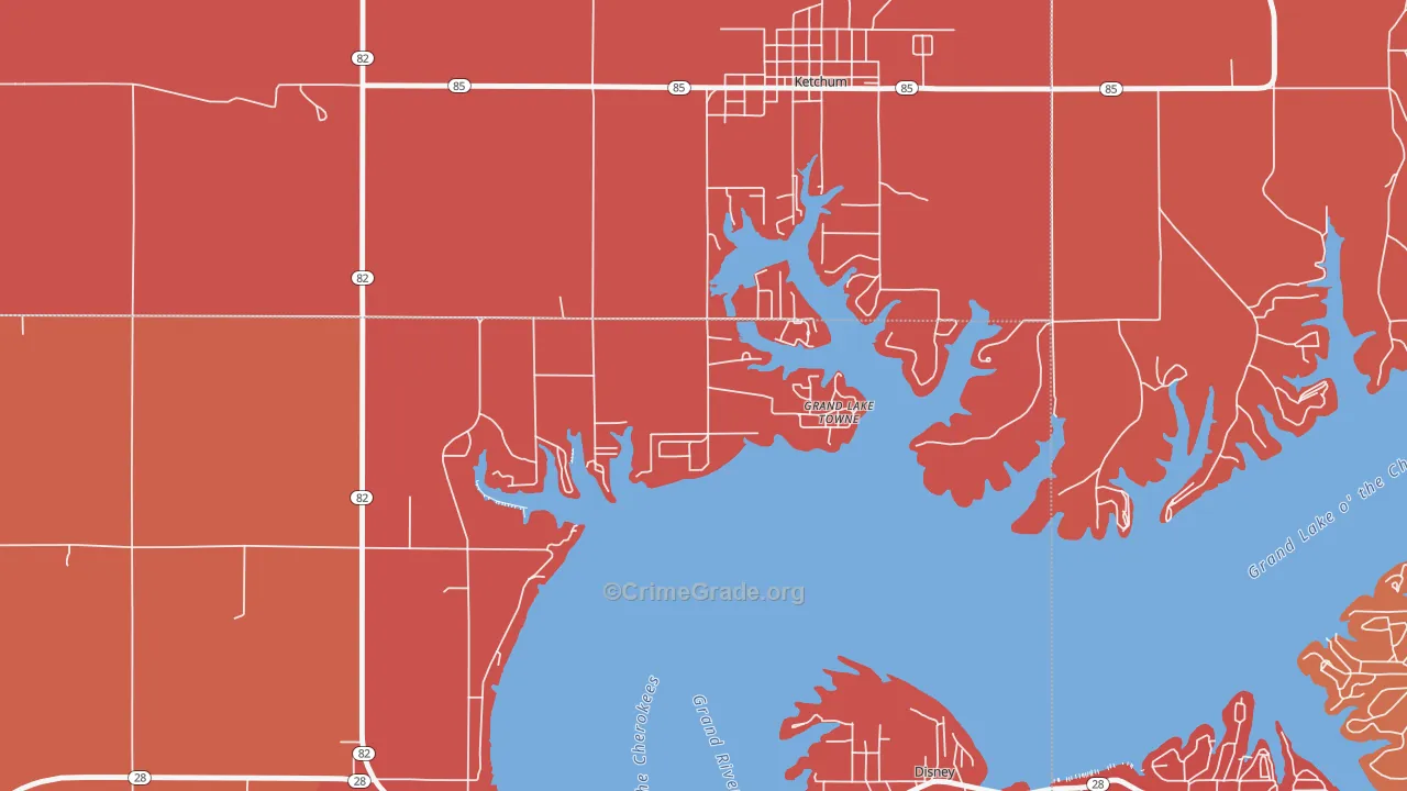 Grand Lake Towne, OK Map of Arson Rates