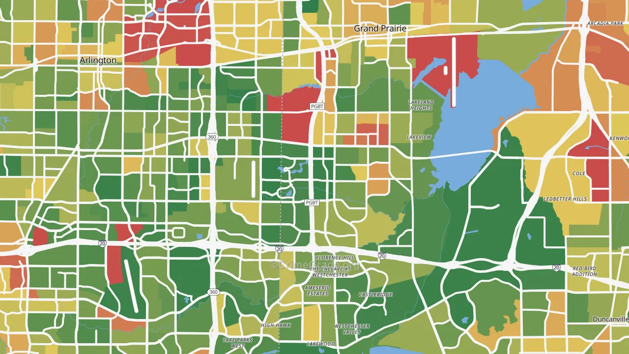 Grand Prairie, TX Map of Arson Rates