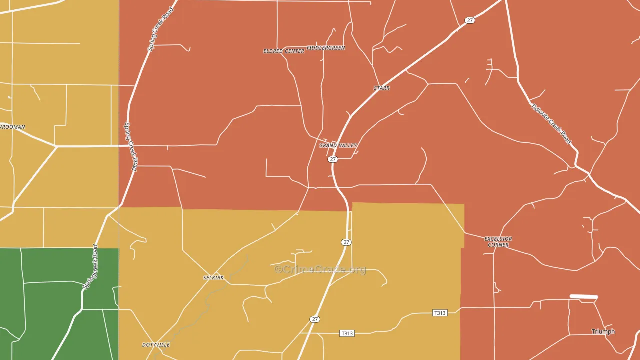 Grand Valley, PA Map of Arson Rates