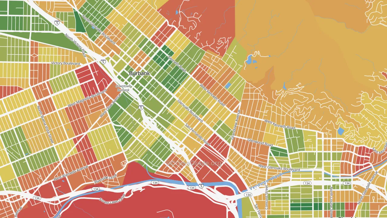 Grandview, Glendale, CA Map of Arson Rates