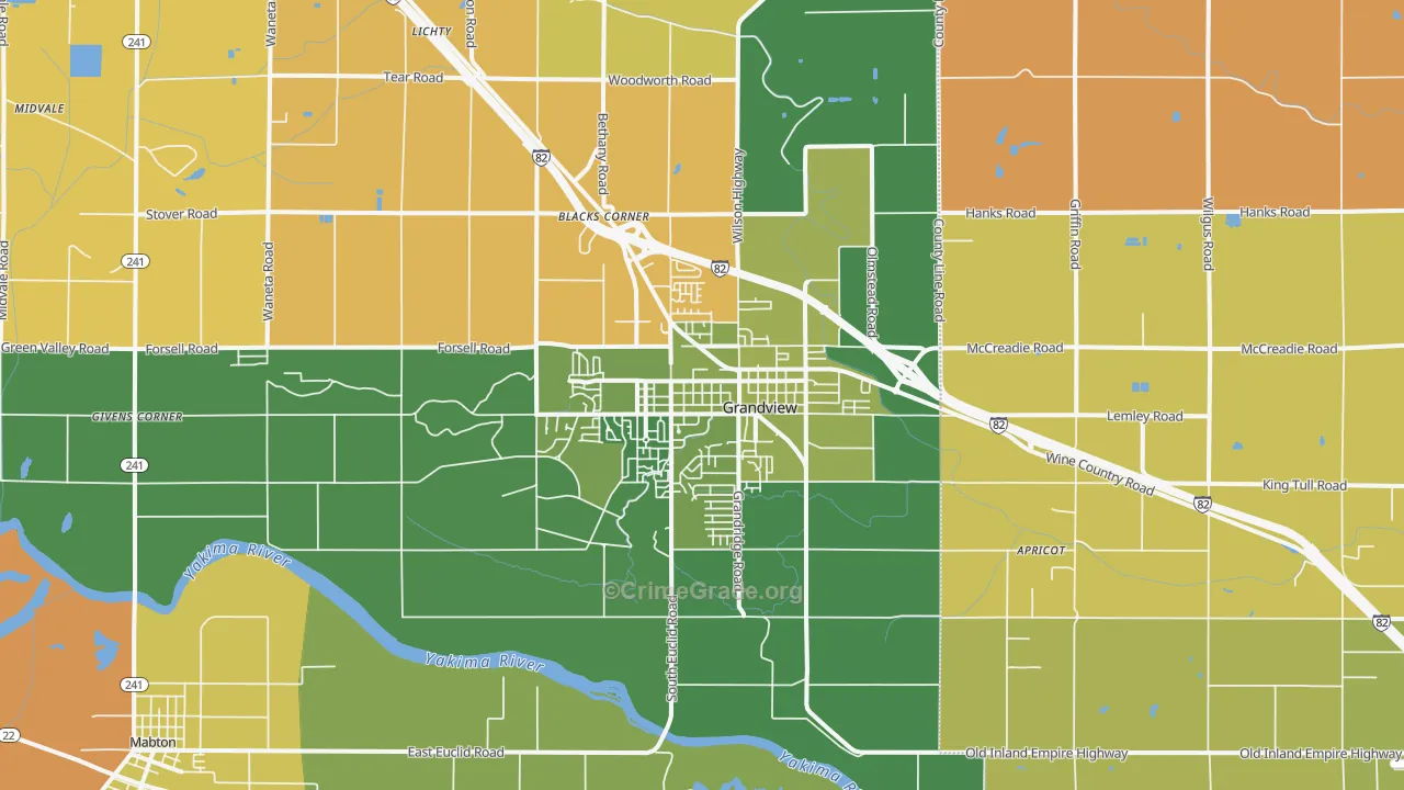 Grandview, WA Map of Arson Rates