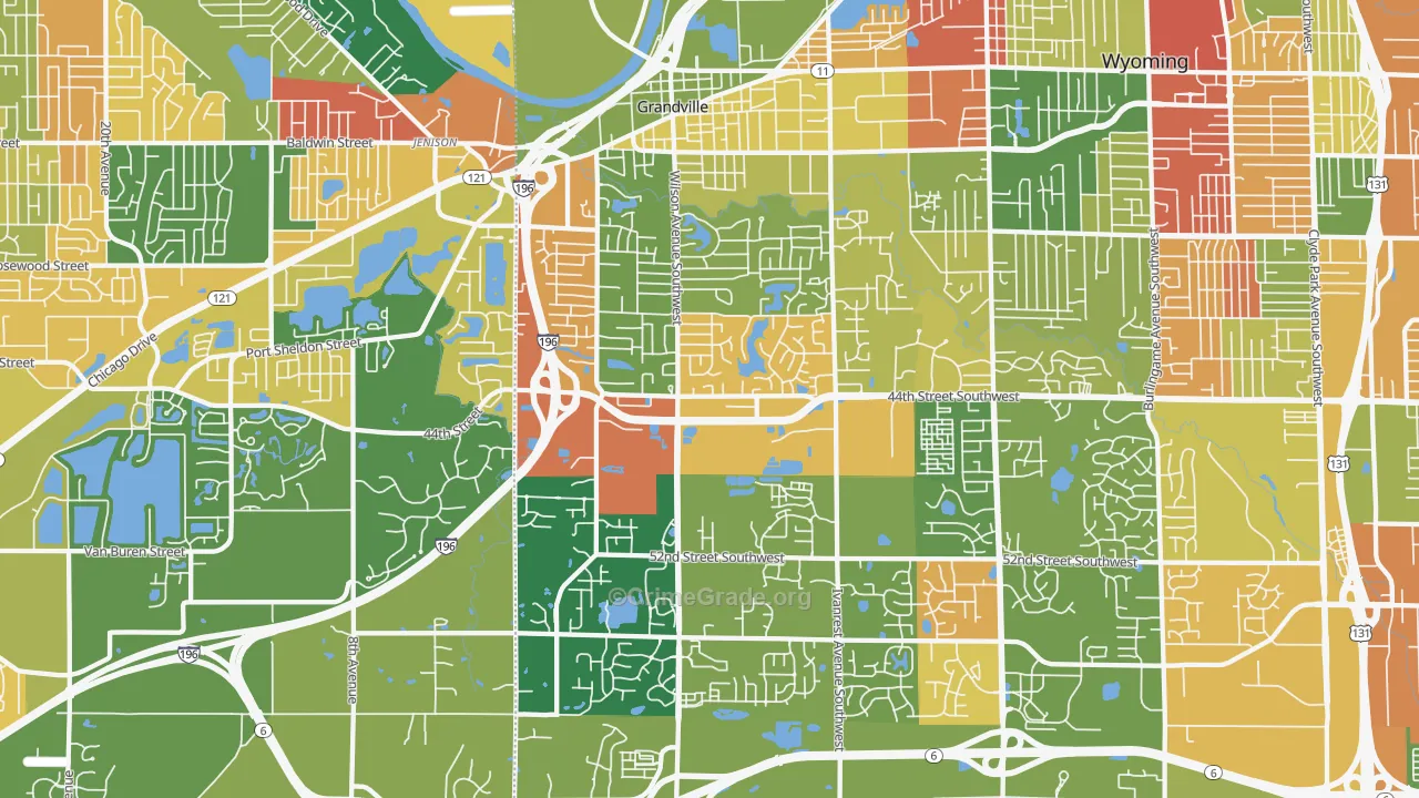 Grandville, MI Map of Arson Rates