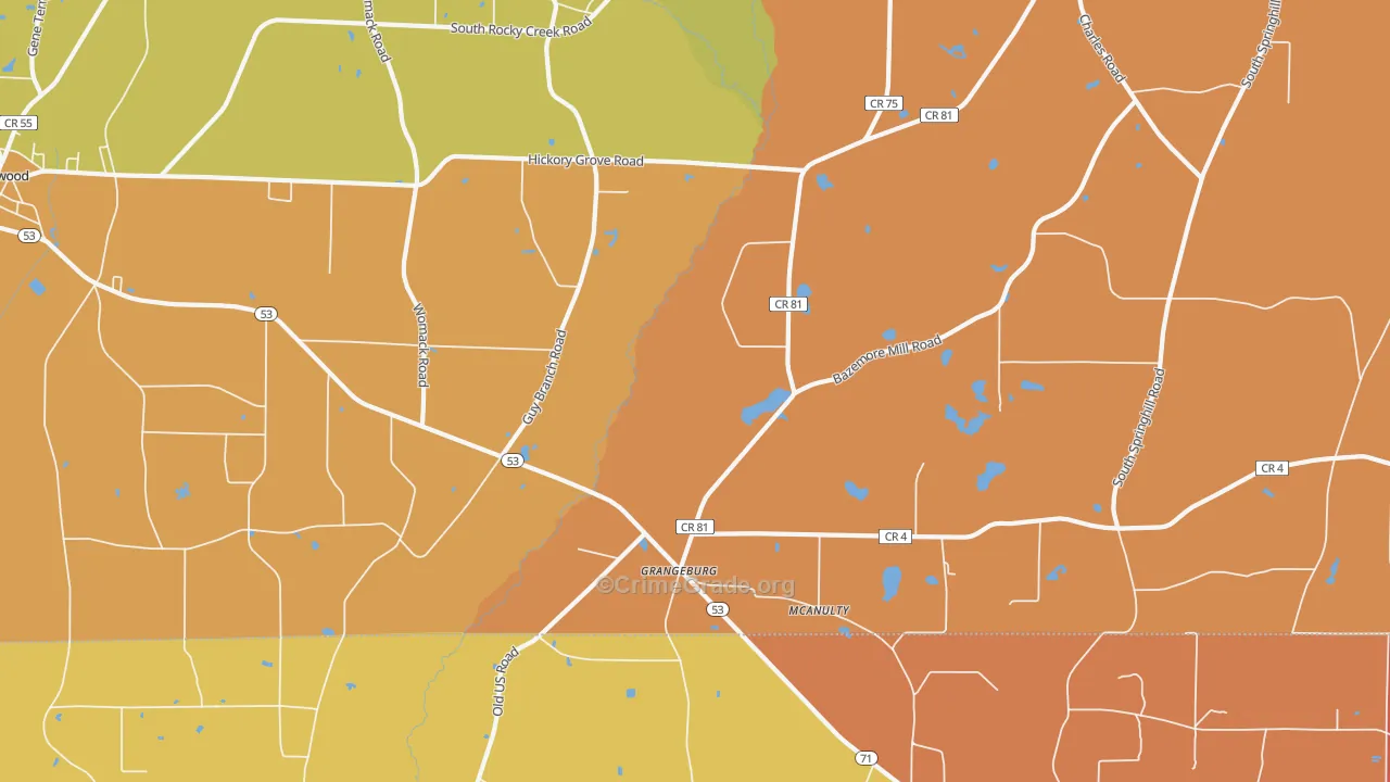 Grangeburg, AL Map of Arson Rates