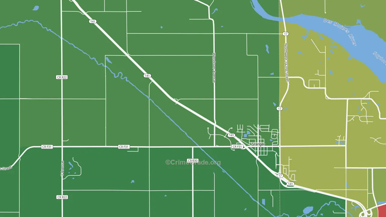 Granger Homesteads, IA Map of Arson Rates