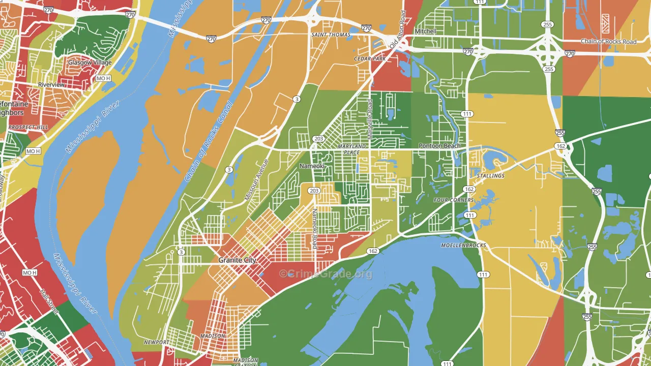 Granite City, IL Map of Arson Rates