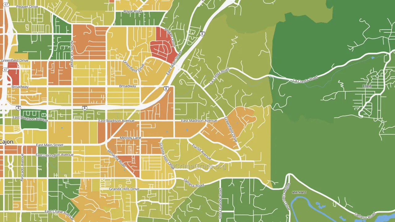 Granite Hills, El Cajon, CA Map of Arson Rates