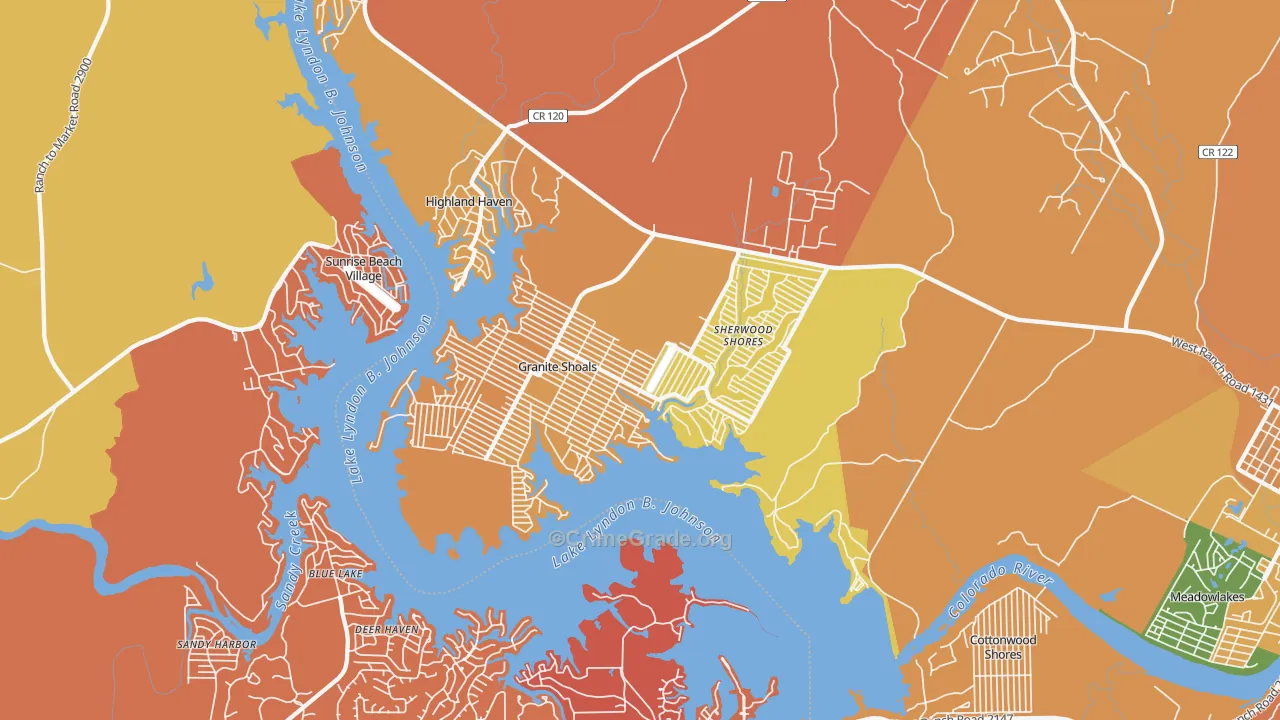 Granite Shoals, TX Map of Arson Rates