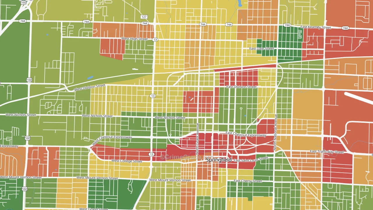 Grant Beach, Springfield, MO Map of Arson Rates