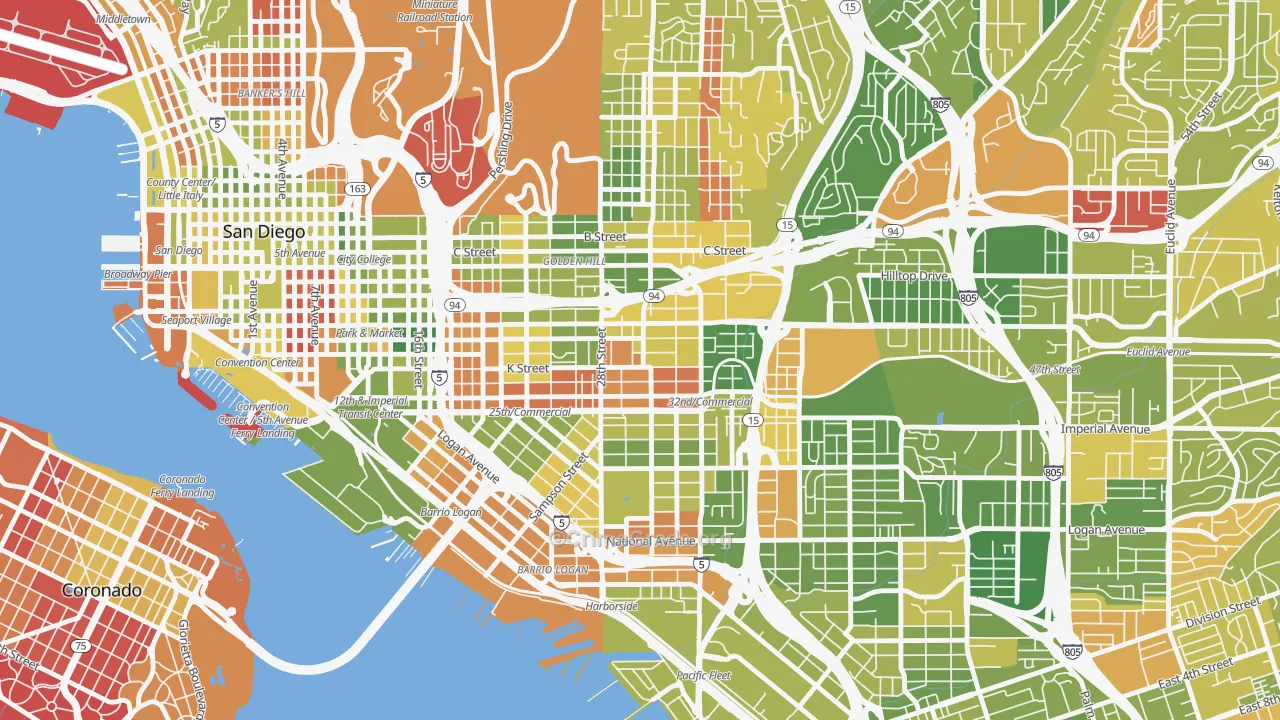 Grant Hill, San Diego, CA Map of Arson Rates