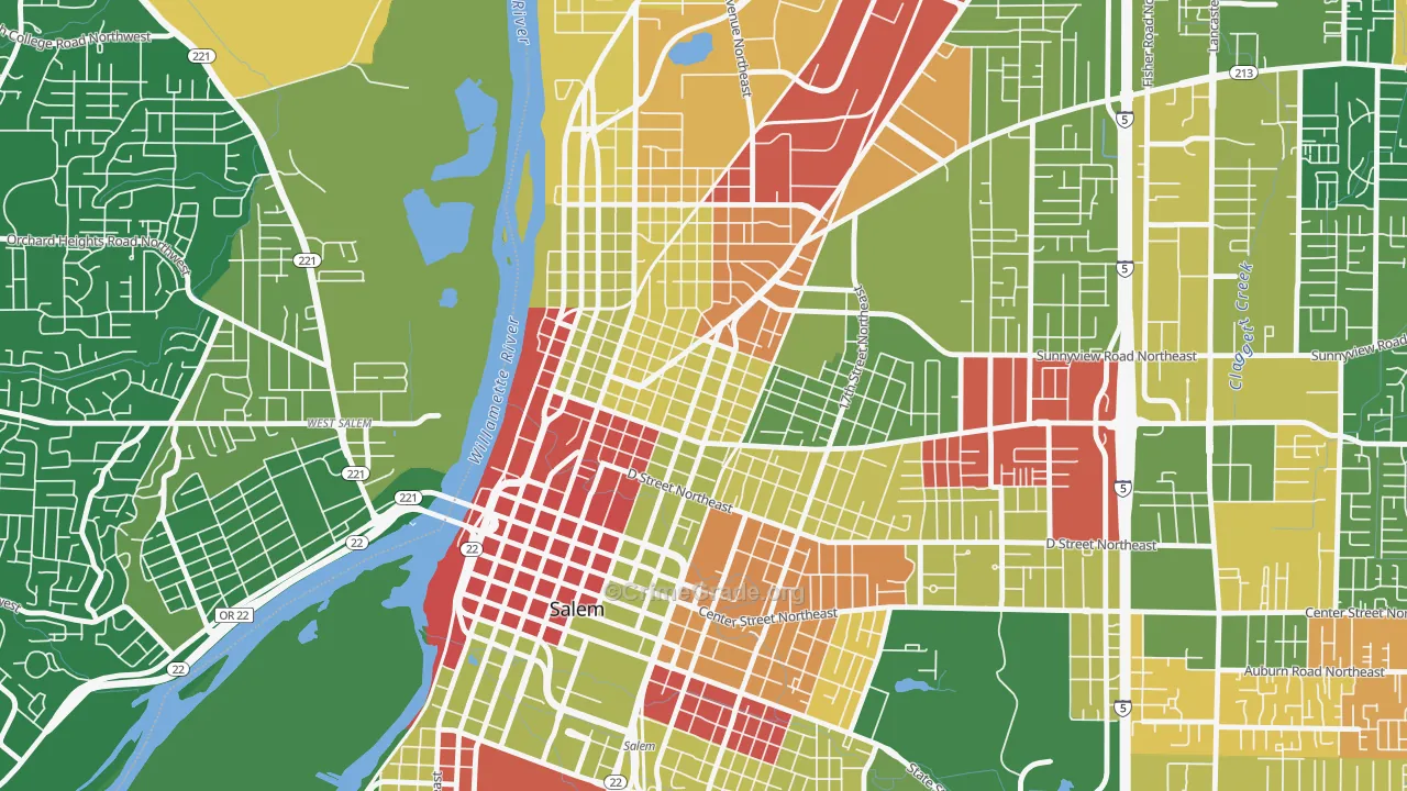 Grant, Salem, OR Map of Arson Rates