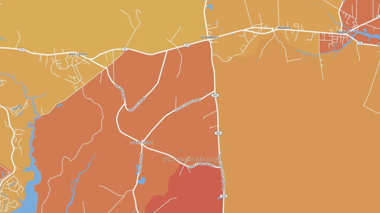 Grantsboro, NC Map of Arson Rates