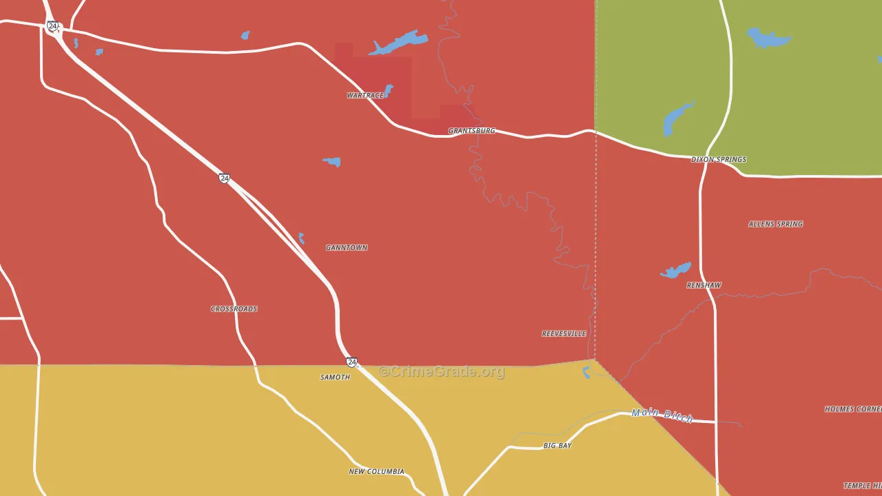 Grantsburg, IL Map of Arson Rates