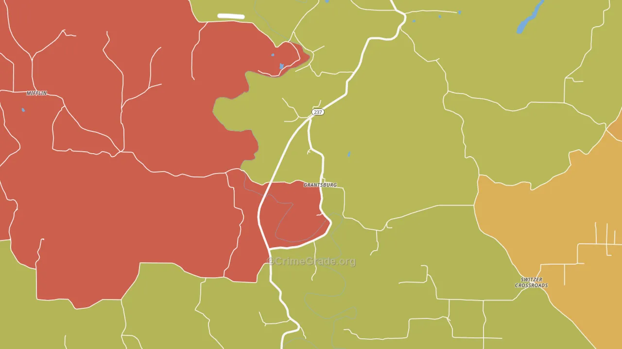 Grantsburg, IN Map of Arson Rates