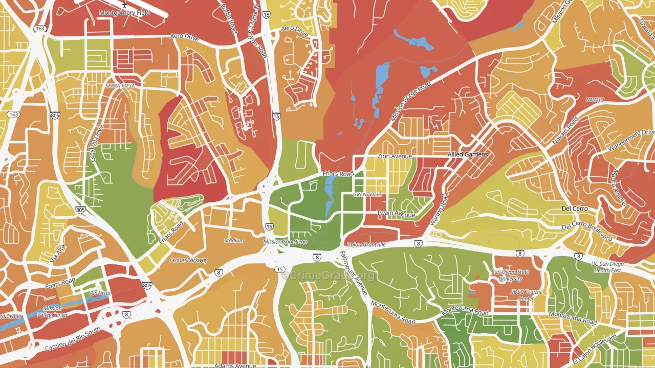 Grantville, San Diego, CA Map of Arson Rates