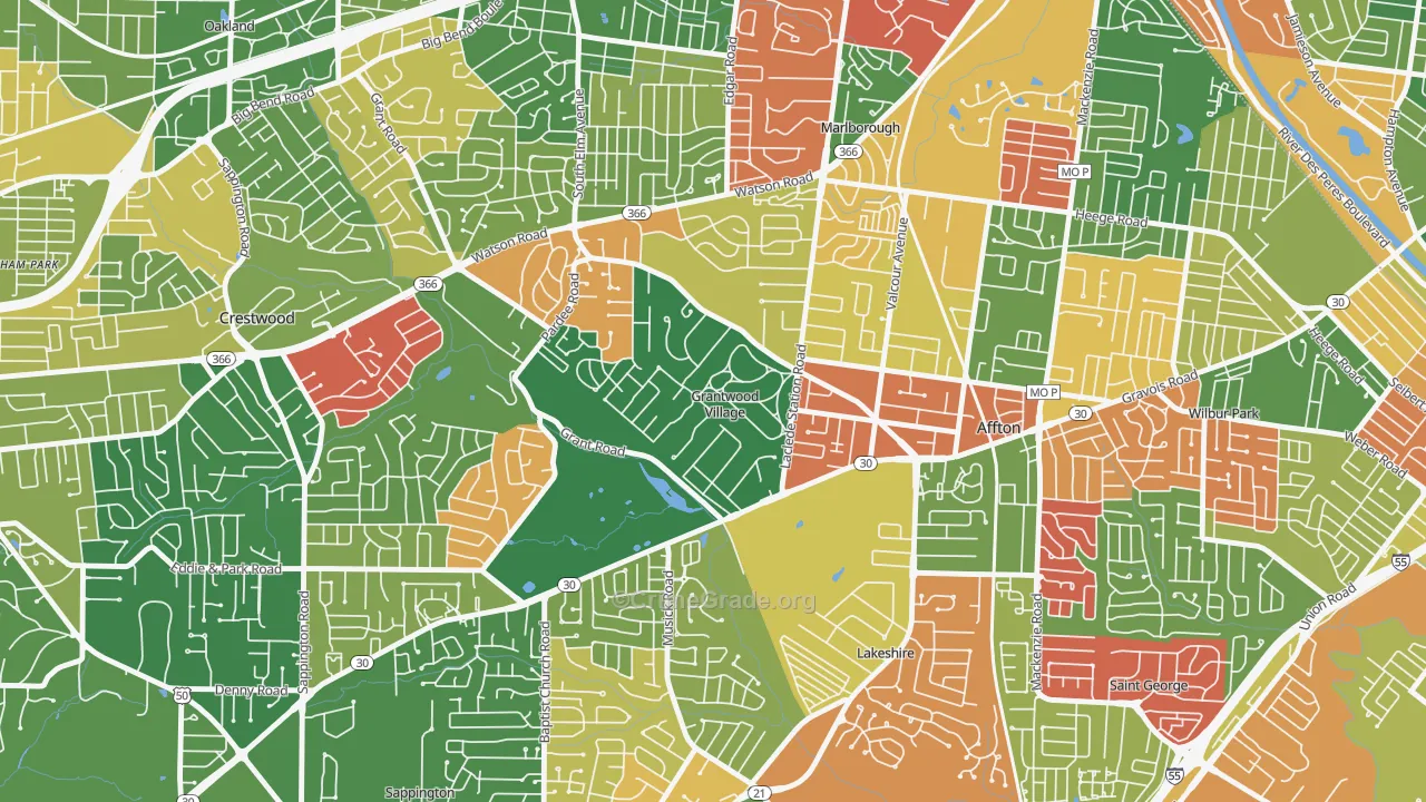 Grantwood Village, MO Map of Arson Rates