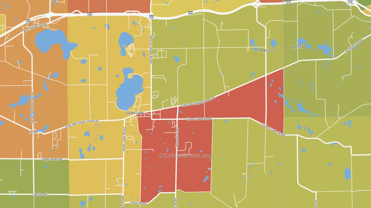 Grass Lake, MI Map of Arson Rates