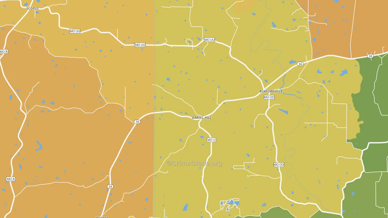 Gravel Hill, MO Map of Arson Rates