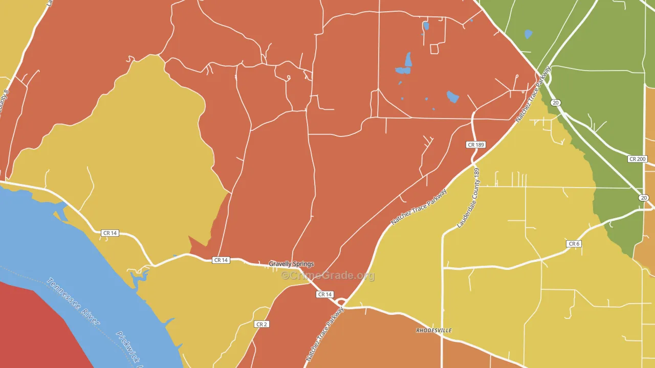 Gravelly Springs, AL Map of Arson Rates