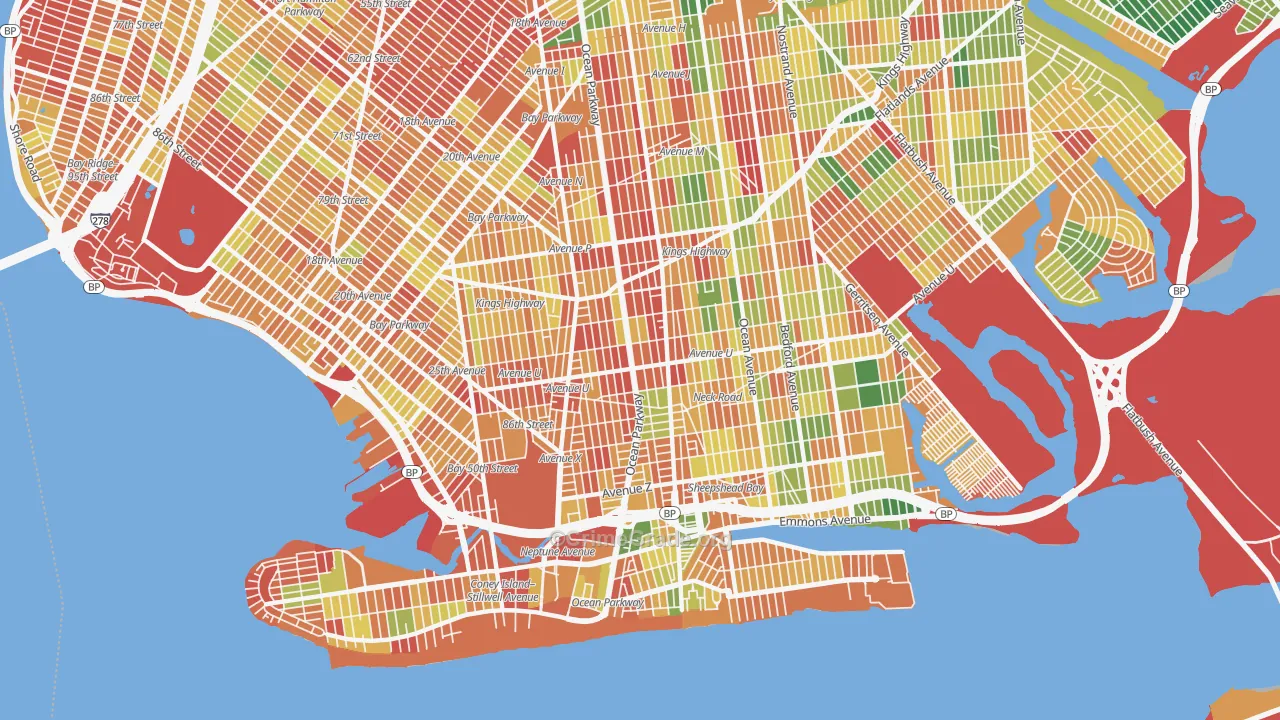 Gravesend-Sheepshead Bay, Brooklyn, NY Map of Arson Rates