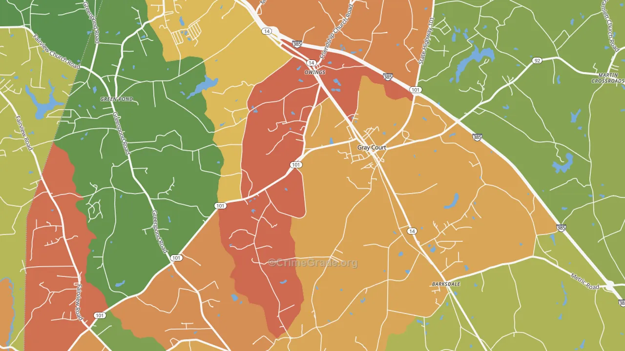 Gray Court, SC Map of Arson Rates