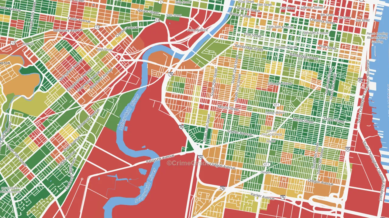 Grays Ferry, Philadelphia, PA Map of Arson Rates
