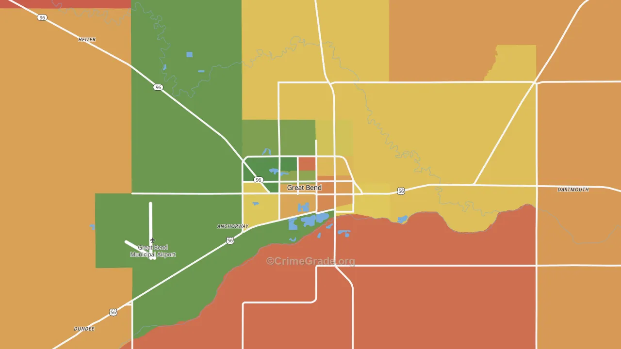 Great Bend, KS Map of Arson Rates