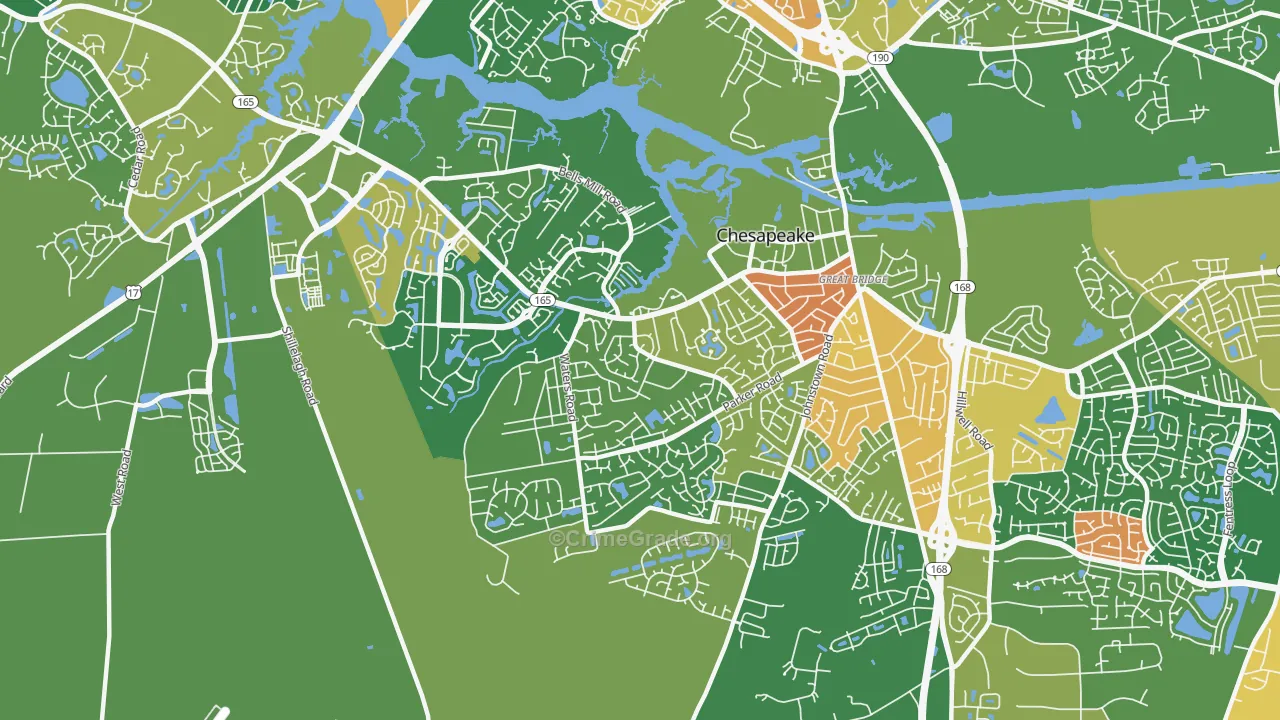 Great Bridge, Chesapeake, VA Map of Arson Rates