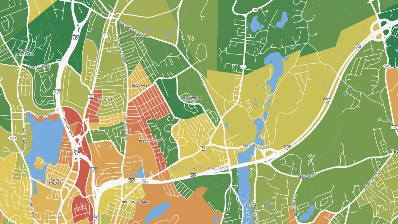 Great Brook Valley, Worcester, MA Map of Arson Rates