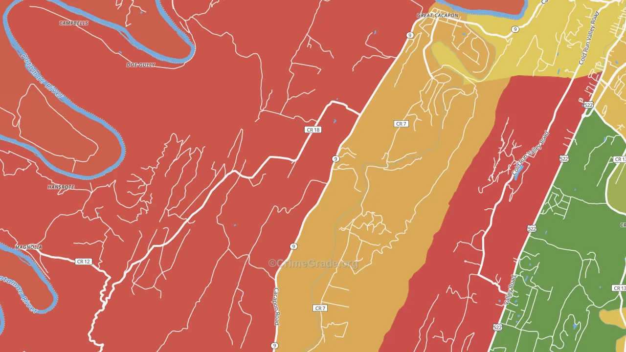 Great Cacapon, WV Map of Arson Rates