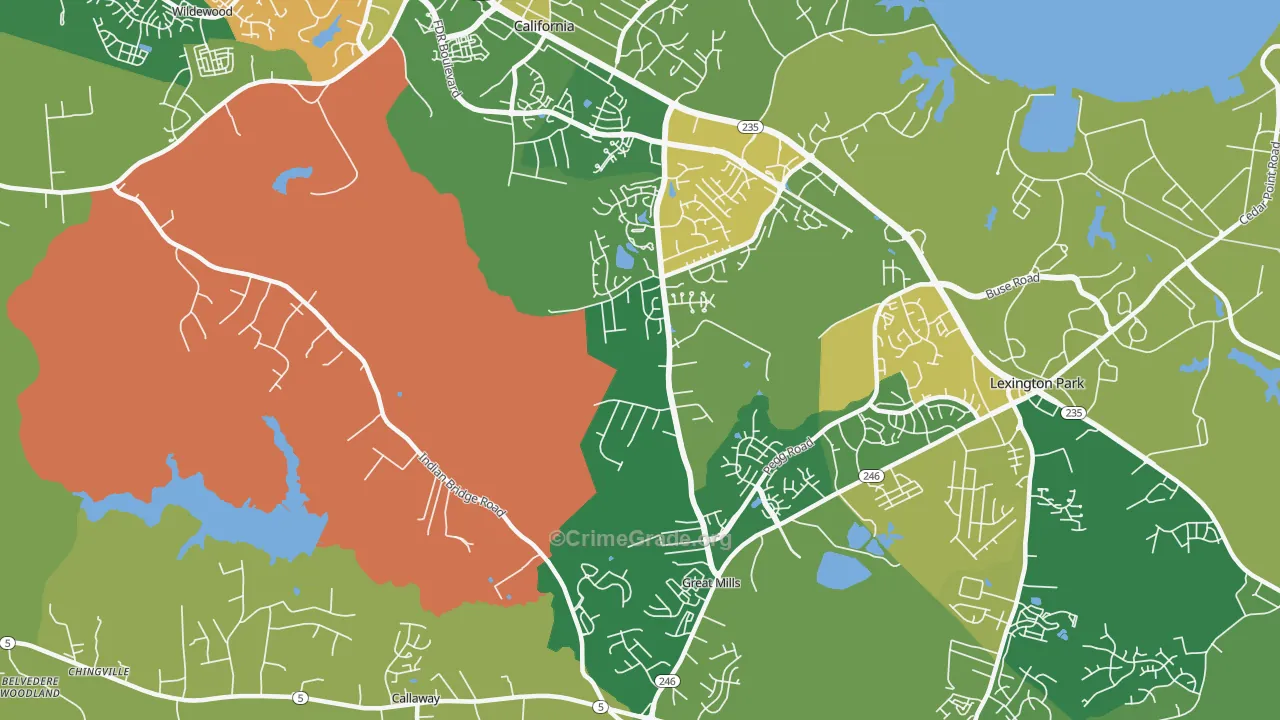 Great Mills, MD Map of Arson Rates