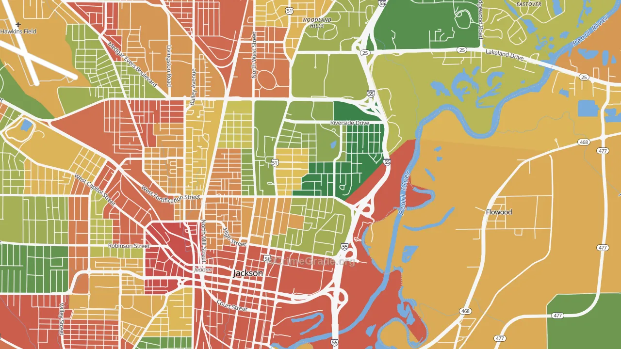 Greater Belhaven, Jackson, MS Map of Arson Rates