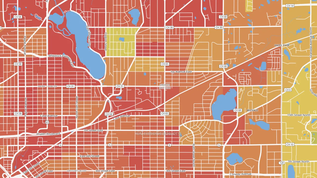 Greater Eastside, St. Paul, MN Map of Arson Rates