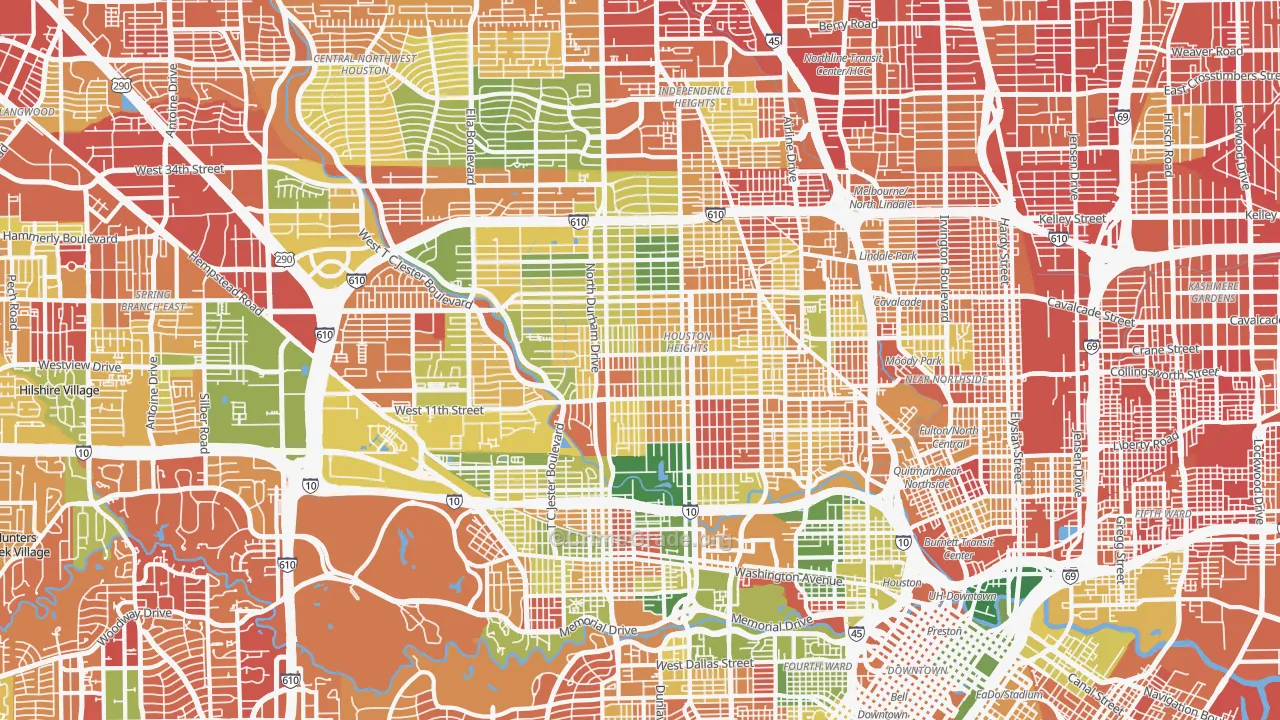 Greater Heights, Houston, TX Map of Arson Rates