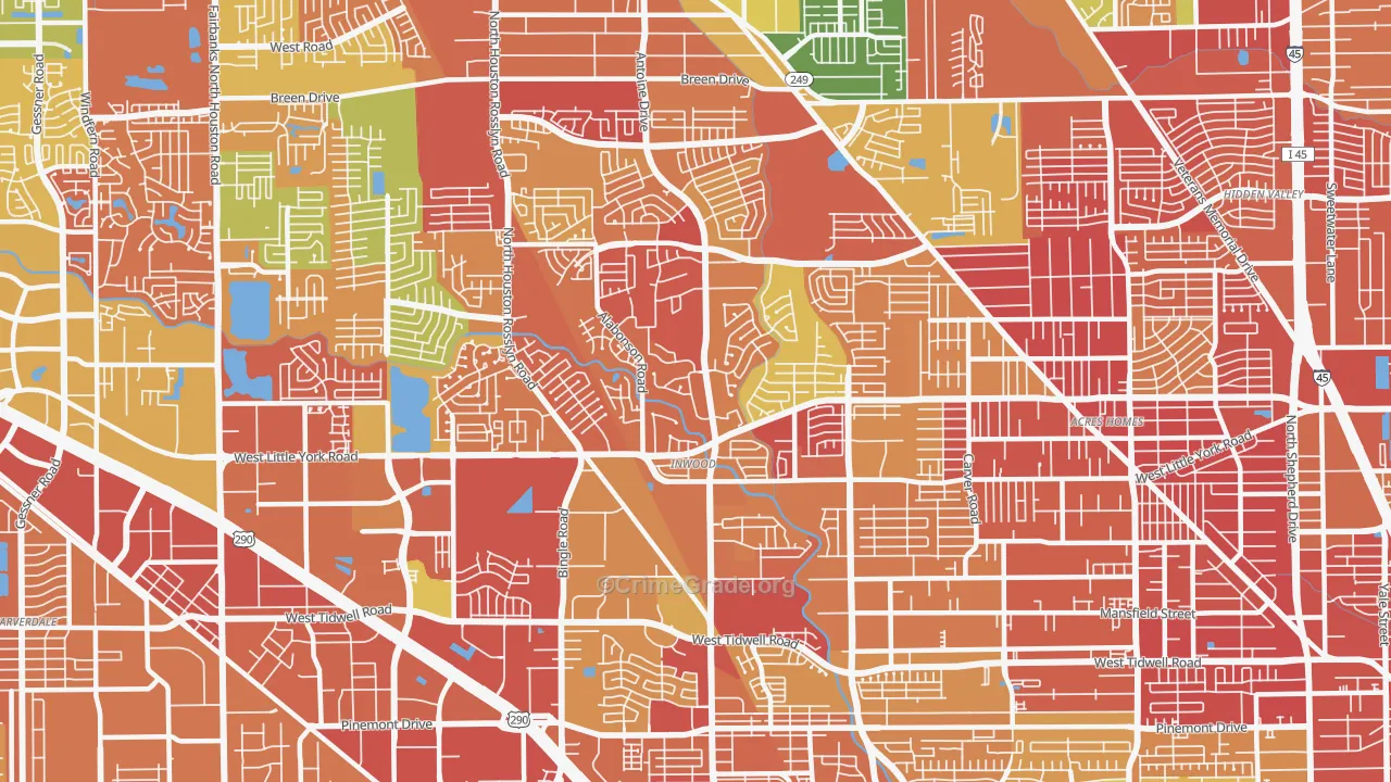 Greater Inwood, Houston, TX Map of Arson Rates
