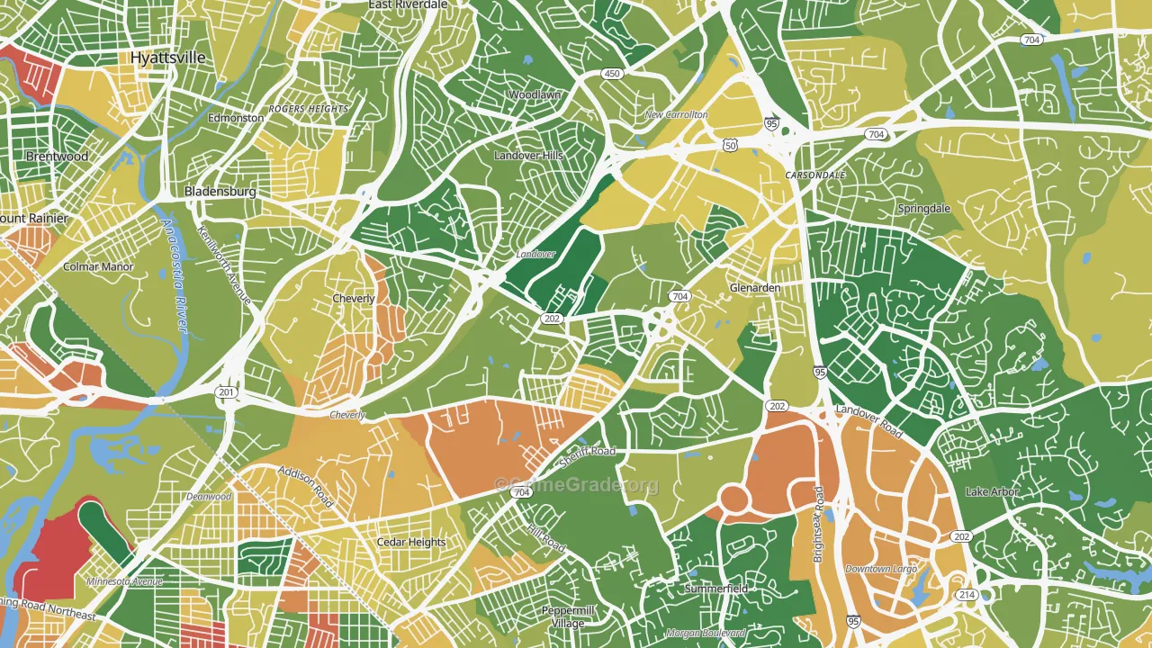 Greater Landover, Landover, MD Map of Arson Rates