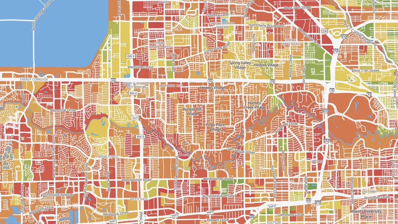 Greater Memorial, Houston, TX Map of Arson Rates