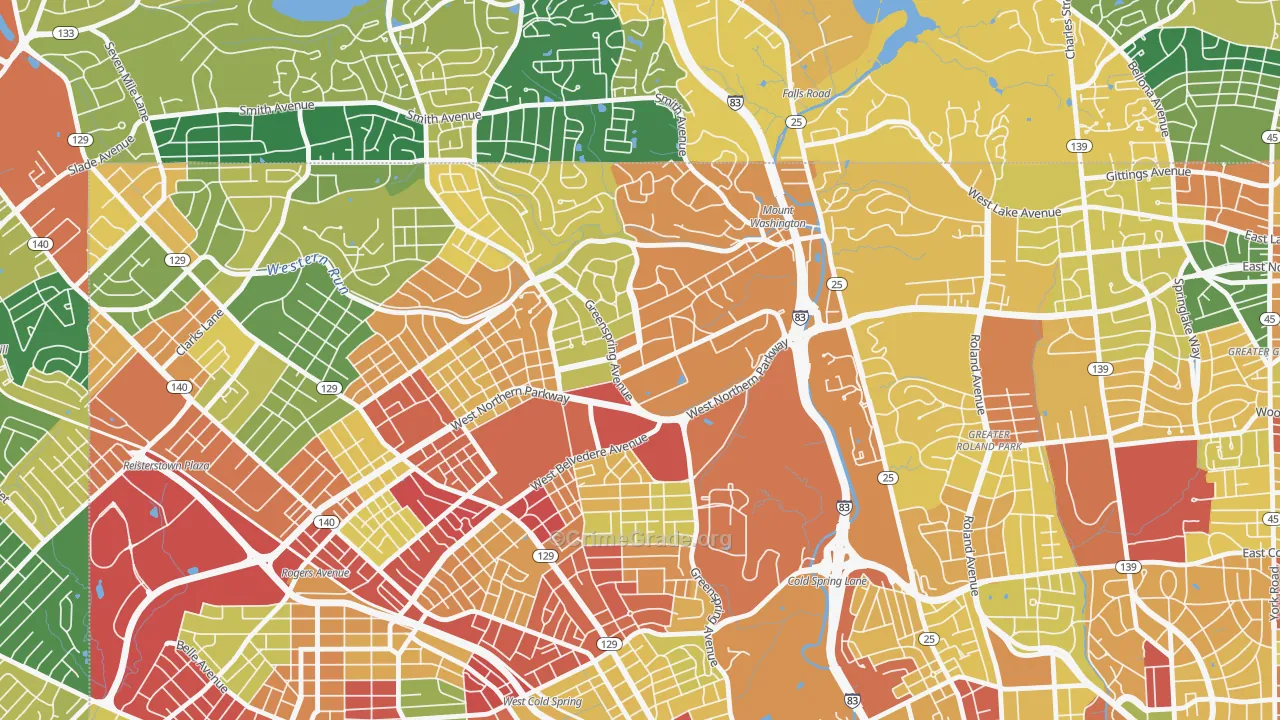 Greater Mount Washington, Baltimore, MD Map of Arson Rates