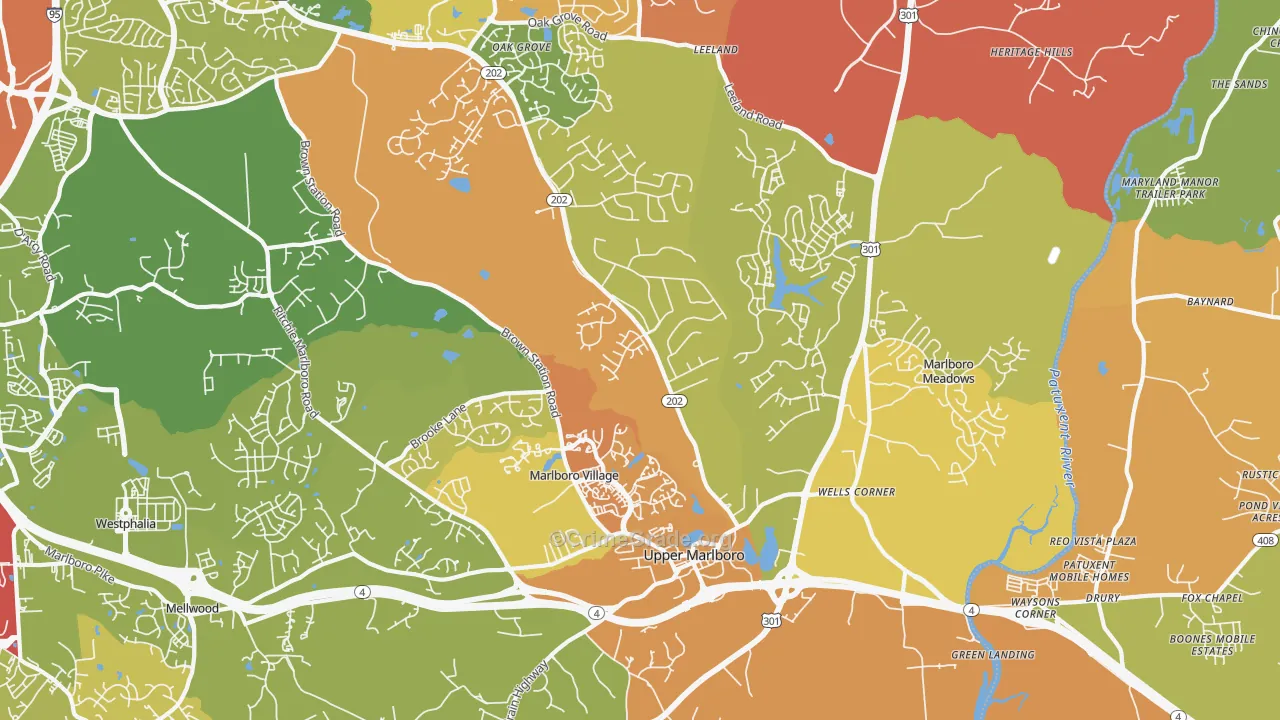 Greater Upper Marlboro, Brock Hall, MD Map of Arson Rates