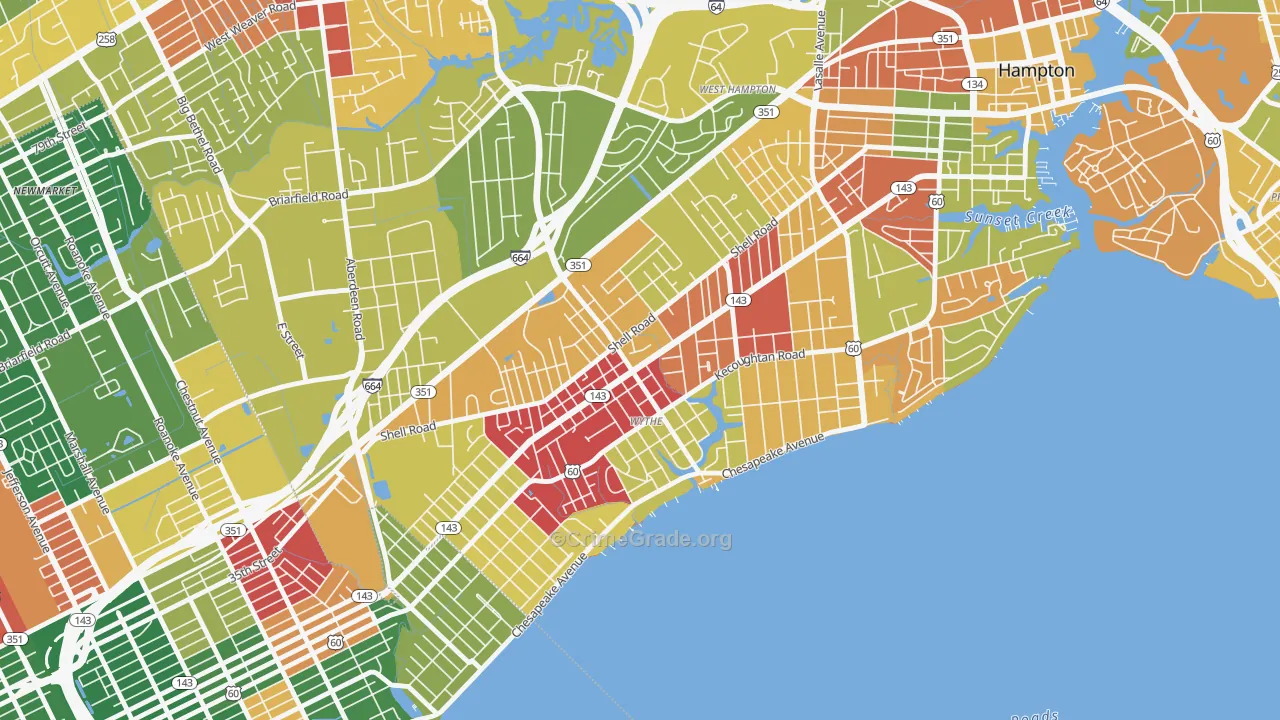 Greater Wythe, Hampton, VA Map of Arson Rates