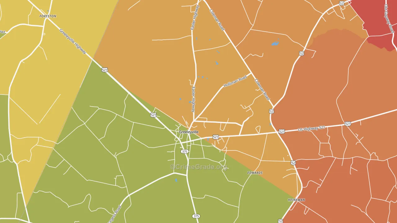 Greeleyville, SC Map of Arson Rates