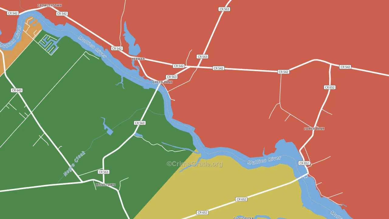 Green Bank, NJ Map of Arson Rates
