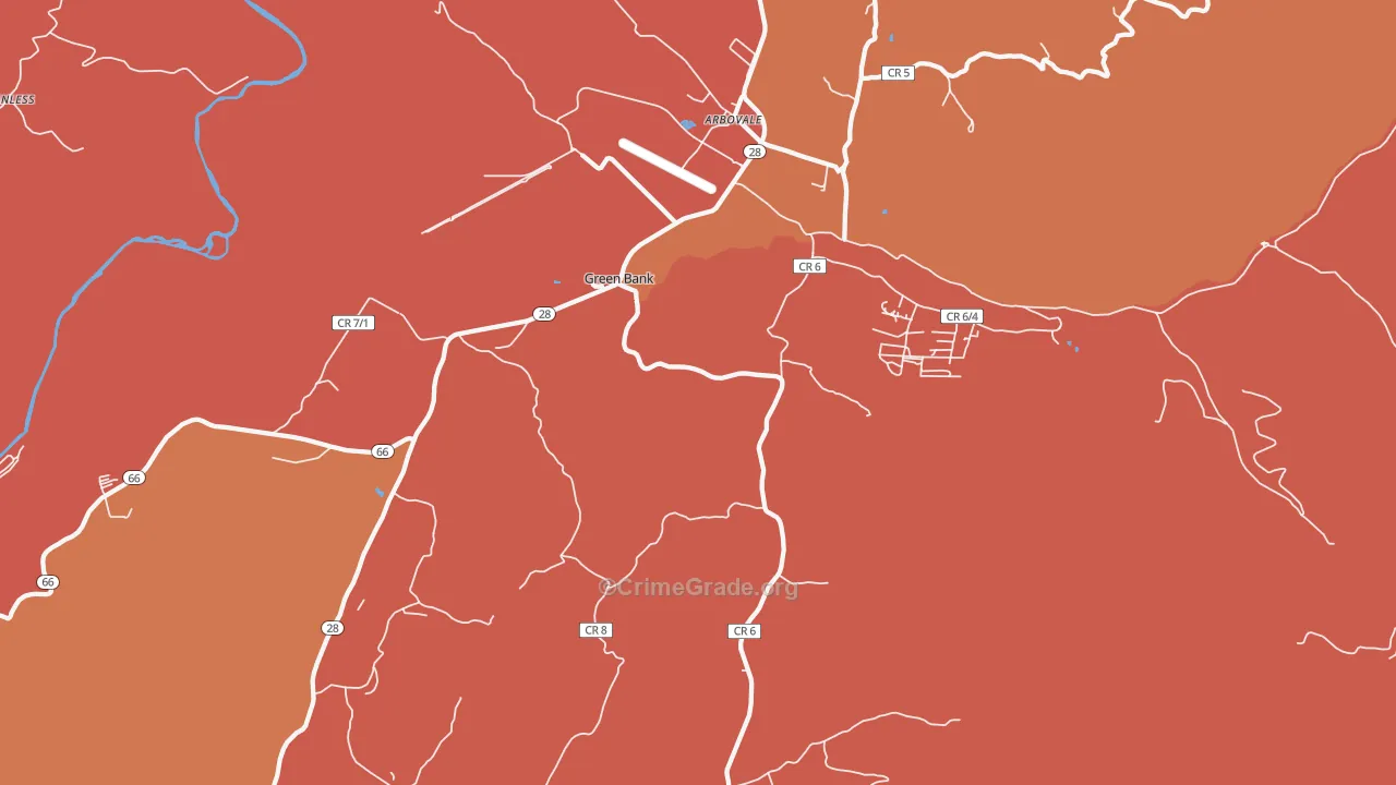 Green Bank, WV Map of Arson Rates