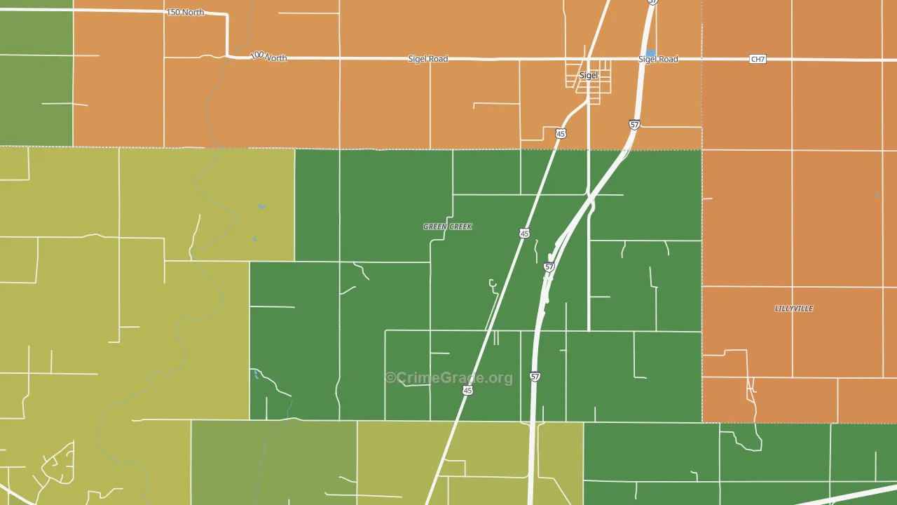 Green Creek, IL Map of Arson Rates