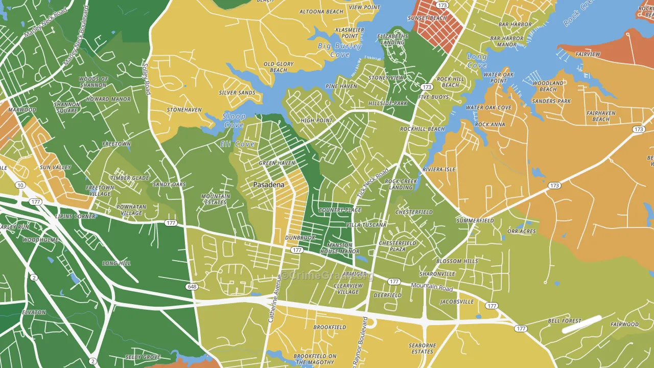 Green Haven, Pasadena, MD Map of Arson Rates