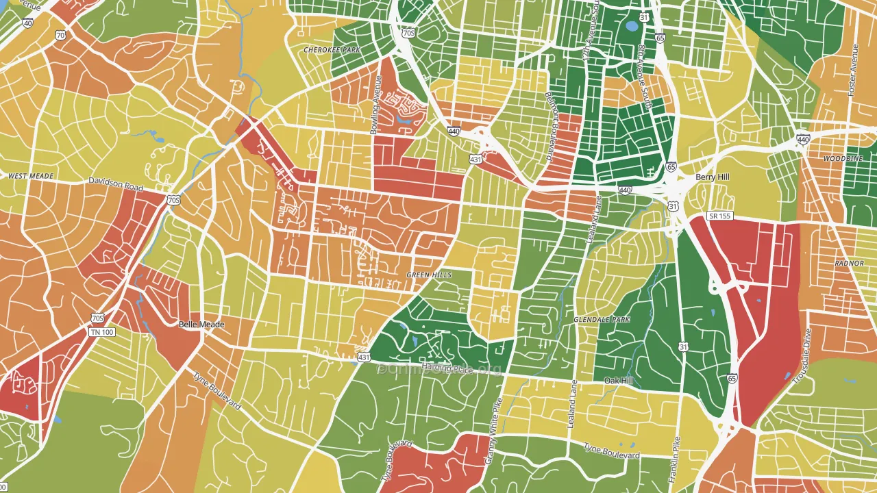 Green Hills, Nashville, TN Map of Arson Rates