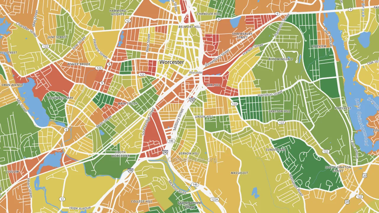 Green Island, Worcester, MA Map of Arson Rates