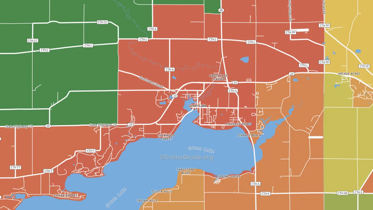 Green Lake, WI Map of Arson Rates