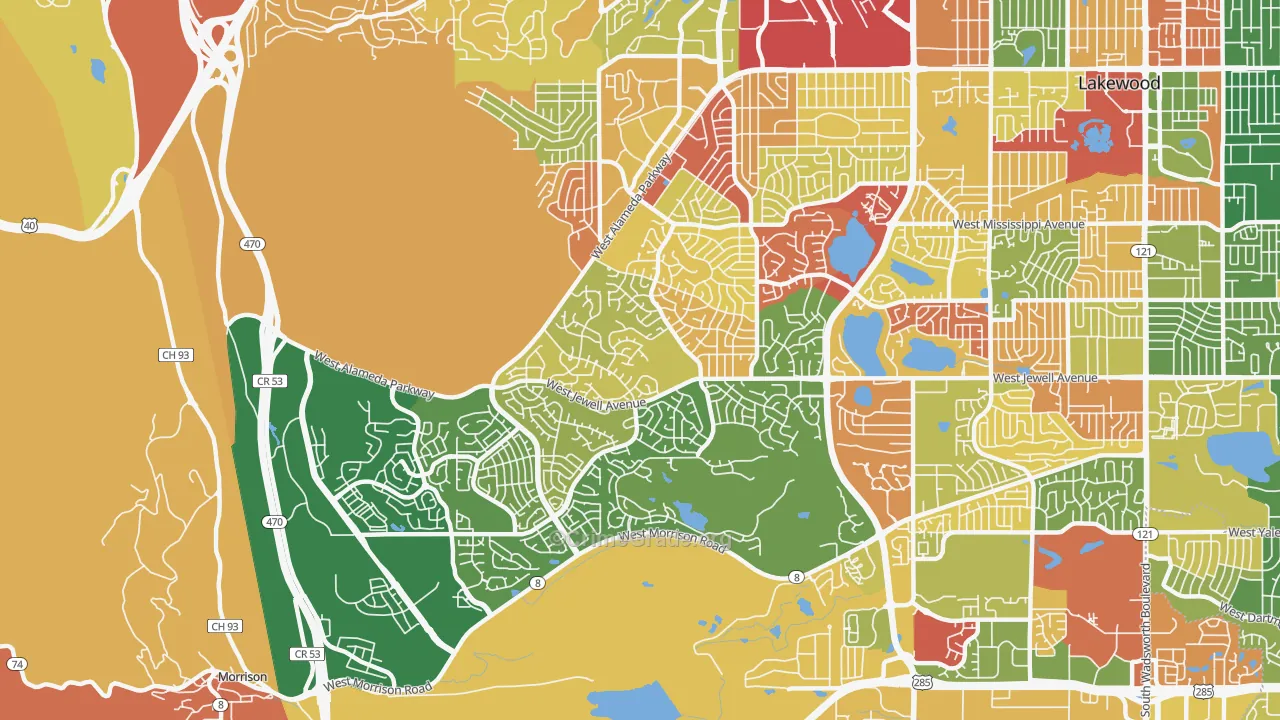 Green Mountain, Lakewood, CO Map of Arson Rates
